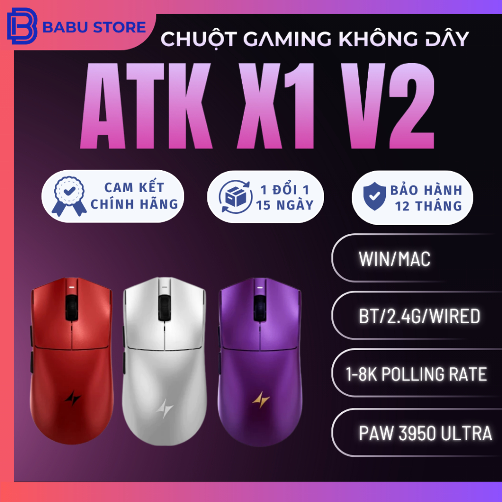 [SẴN GIAO] Chuột không dây ATK Blazing Sky X1 Ultra | X1 Promax | X1 Pro | PAW3950 | 8K Polling Rate
