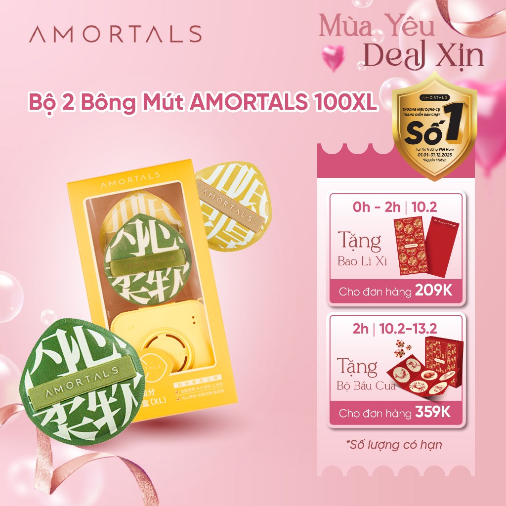 Bông Mút Trang Điểm 100 Amortals, Dày 4MM  Đàn Hồi Cao, Tăng Khả Năng Che Phủ, Giúp Lớp Nền Mịn Mướt, Kèm Hộp Bảo Quản