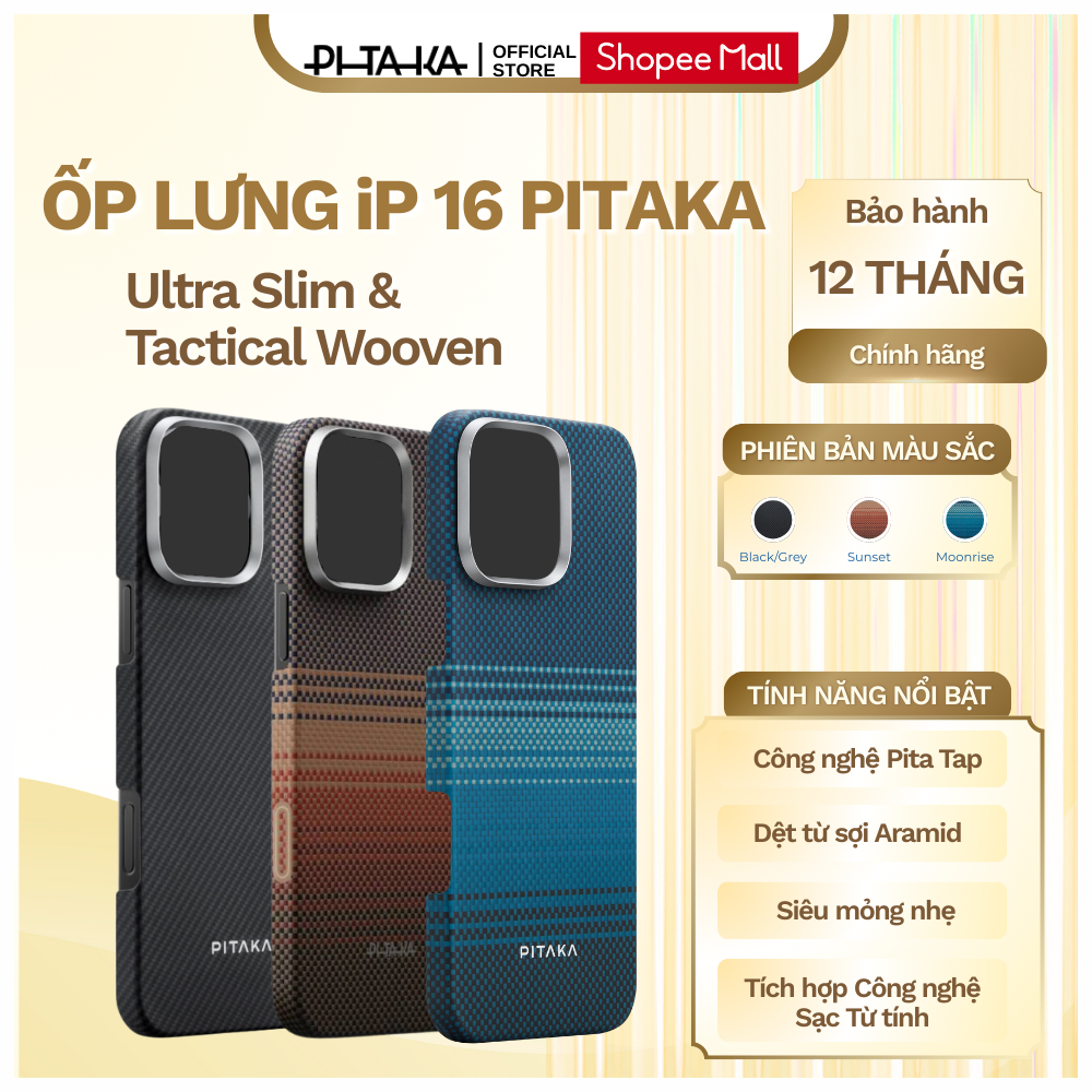 [iPhone 16 Pro/Pro Max] Ốp lưng PITAKA Ultra-Slim /Tactile Woven có PitaTap, Aramid cao cấp chống tr