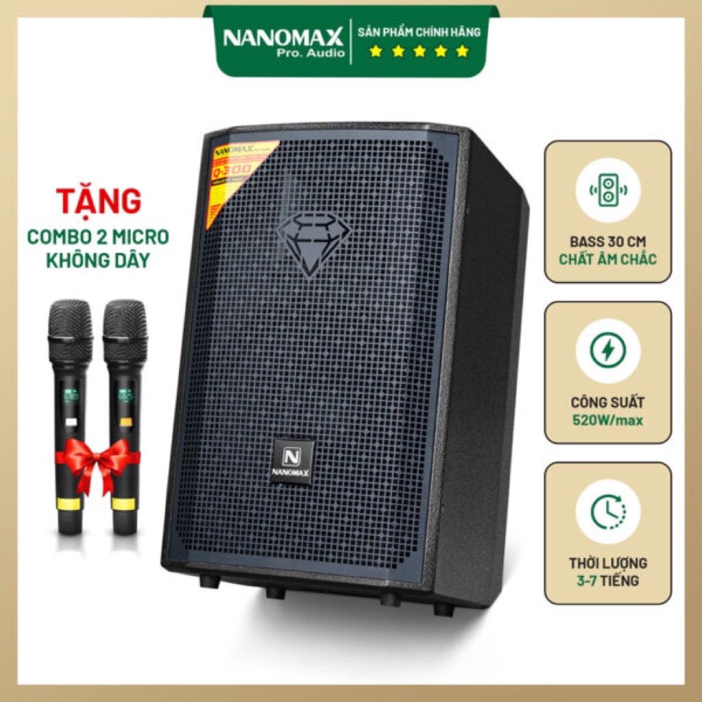 (hỏa tốc) Loa Karaoke Nanomax Q-300 Bass 30cm 520w Karaoke Bluetooth