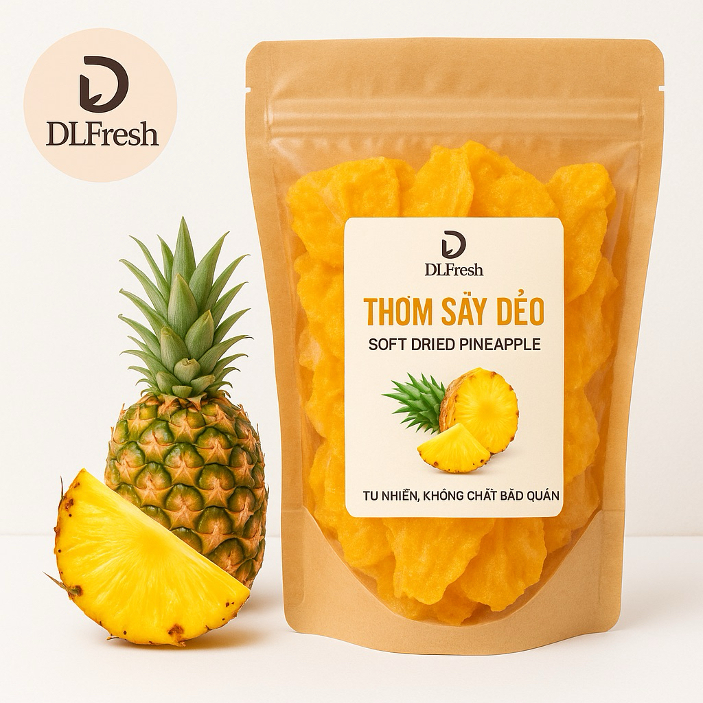 Thơm Sấy Muối Ớt DLFresh – Dứa Sấy Giòn Cay Ngọt Tự Nhiên – Ăn Vặt Healthy Đặc Sản Đà Lạt