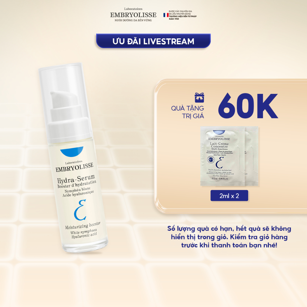 [Livestream x EMB] DATE: 4/2028 Serum Double HA cấp ẩm Embryolisse Hydra SERUM 30ml