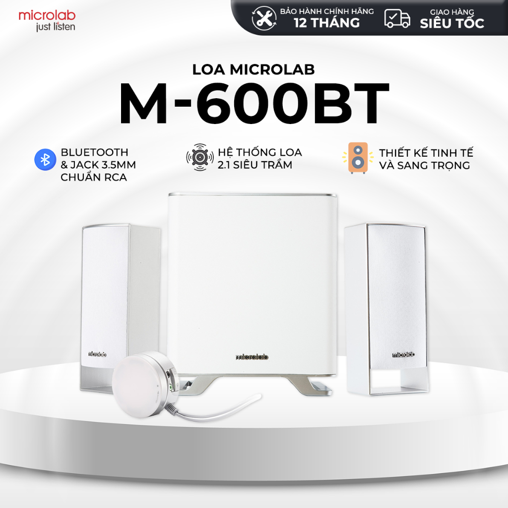 Loa Microlab M600BT 2.1 Trắng Công Suất 40W RMS - Hàng Chính Hãng