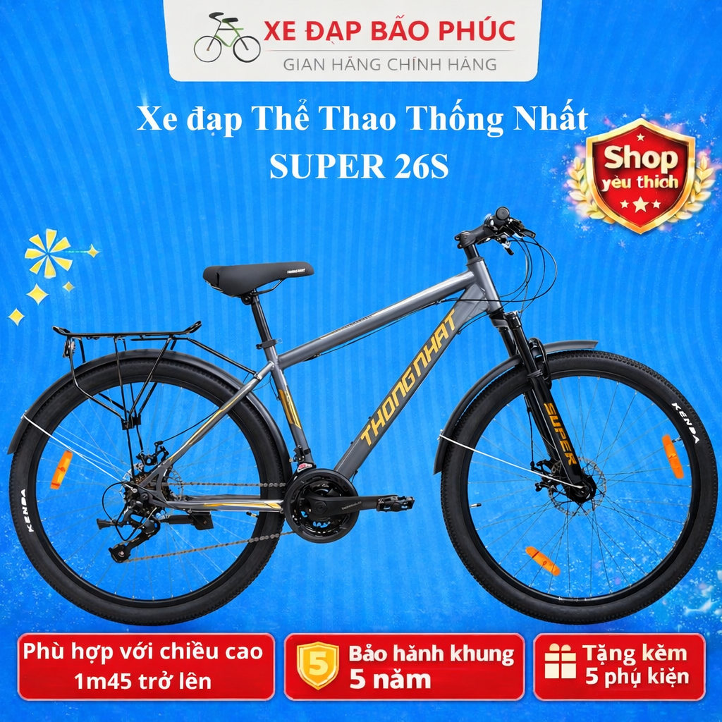 Xe đạp thể thao Thống Nhất Super 26S (Tặng đènphảnquang+khoá+chắn bùn+giá đỡ +lục giác)