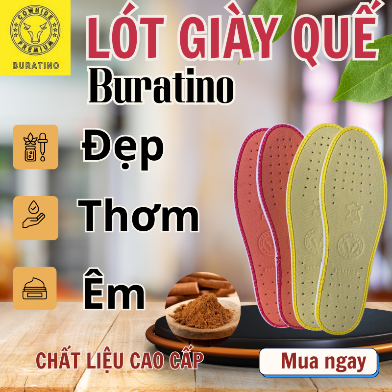 Lót giày quế khử mùi hôi chân, hút ẩm thoáng khí, kháng nấm kháng khuẩn, êm chân thơm chân, lót giày nam nữ Buratino