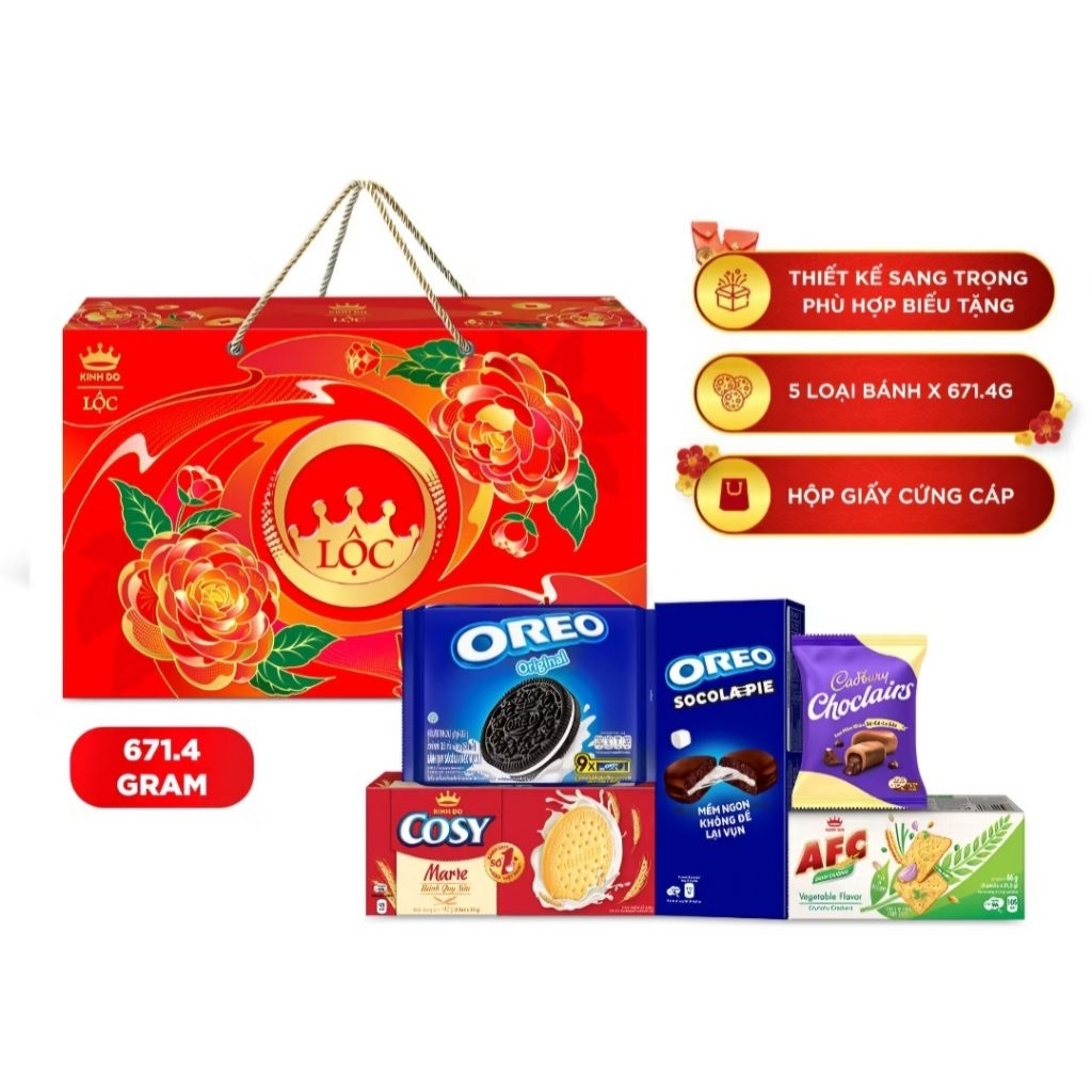 Bộ Quà Tết Kinh Đô Tài Lộc Đỏ gồm 5 sp 671,4g