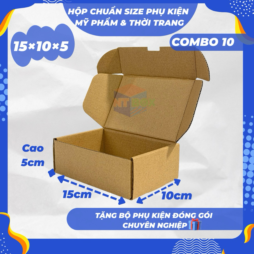 10 Hộp Carton nắp gài 15x10x5cm– Đóng son, mỹ phẩm mini, phụ kiện & quà tặng
