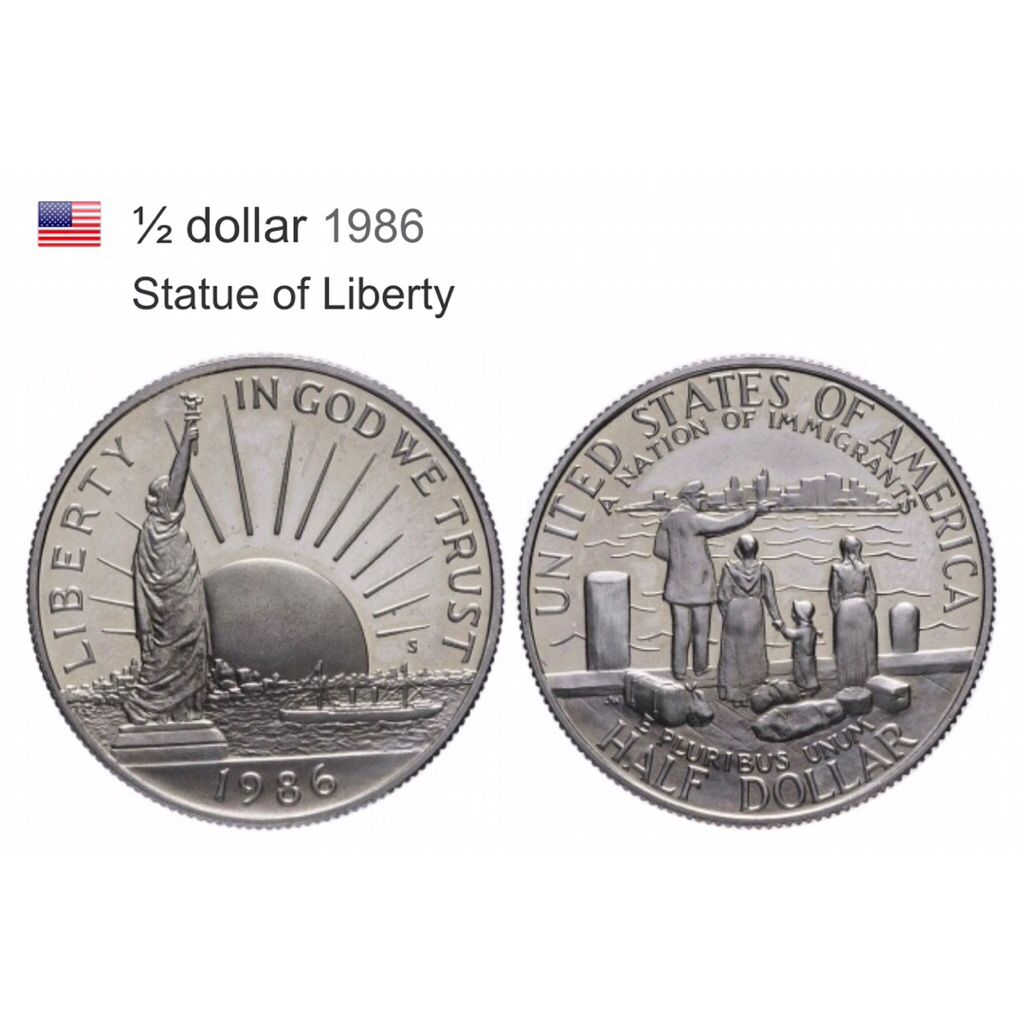 Đồng xu ½ dollar Statue of Liberty của Mỹ 1986