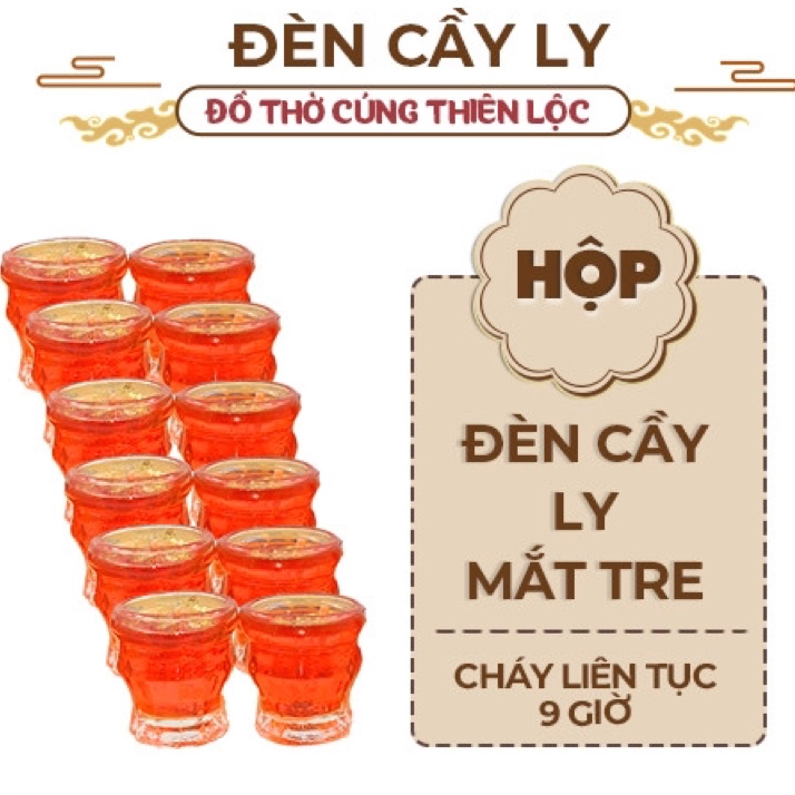 Đèn Cầy Ly Mắt Tre Thiên Lộc - Cao 4cm Cháy Liên Tục 6 Tiếng - Hộp 12