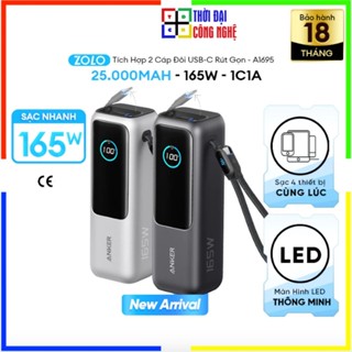 Pin sạc dự phòng Anker A1695 25000mAh công suất 165W kèm cáp rút gọn . Bảo hành 18 tháng, 1 đổi 1.