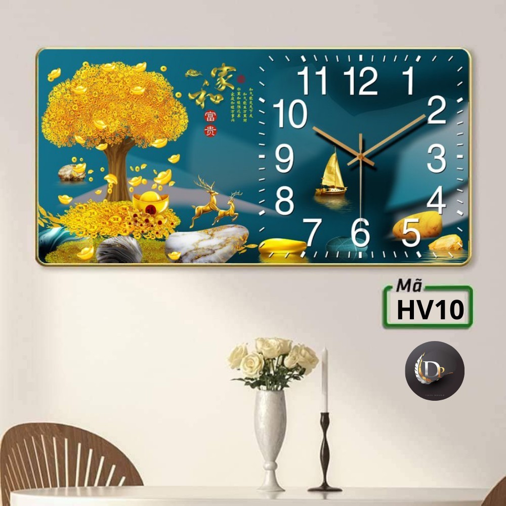 Đồng Hồ Tráng Gương KIM TRÔI "HƯƠU VÀNG TÀI LỘC" HV10 - Trang Trí Nhà Cửa, Qùa Tặng Tân Gia