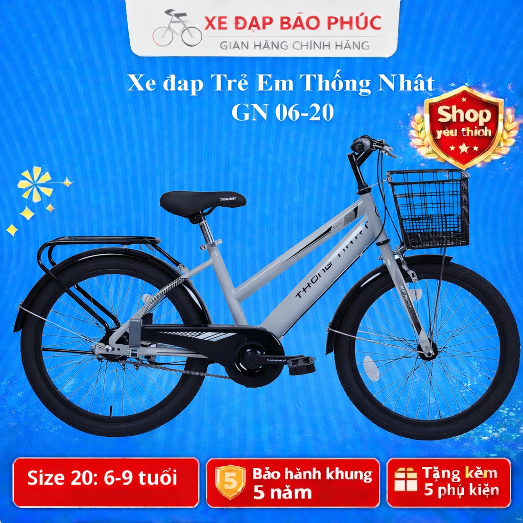 Xe đạp trẻ em Thống Nhất GN 06-20 SK 20 Super 20 GN06-20 (Tặngchuông + lục giác) khungthép có baga
