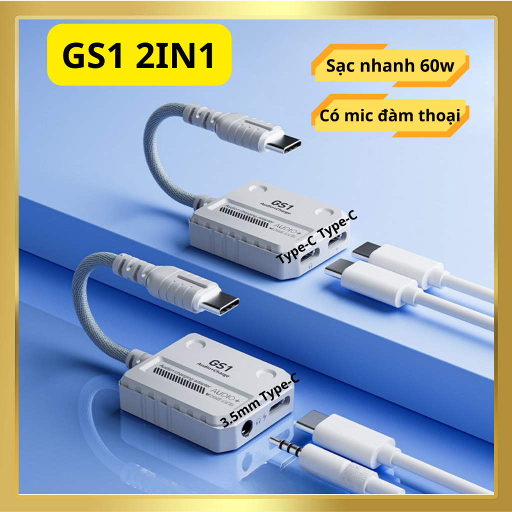 Cáp chuyển đổi âm thanh Plextone GS1 2in1 chơi Game có mic đàm thoại hỗ trợ sạc nhanh 60W