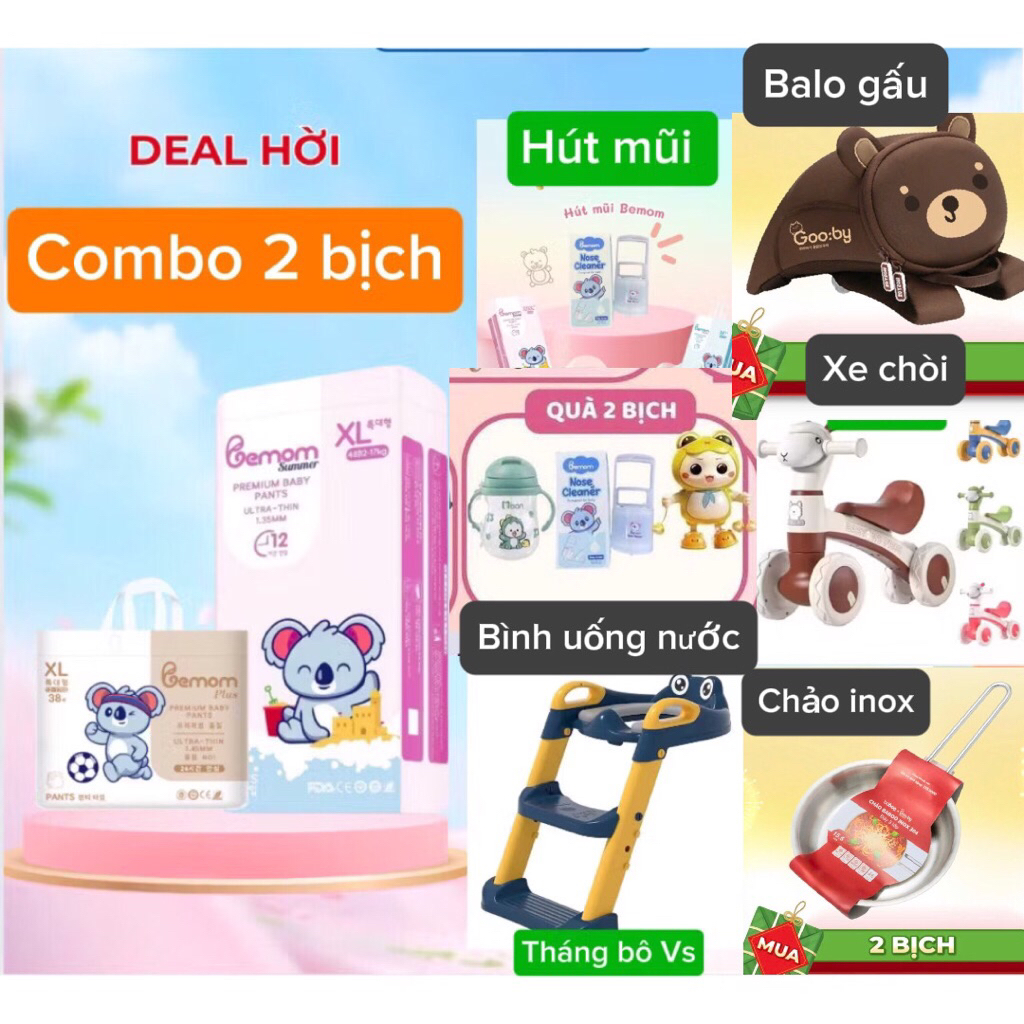 (combo 2b)Tã Bỉm Dán Quần Bemom siêu mỏng, bỉm BEMOM,TÃ BEMOM, BEMOM siêu mềm,hút Đủ size NB/S/M/L/X