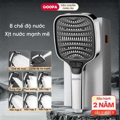Vòi sen tăng áp GOOPA 8 chế độ nước, kích thước lớn tích hợp vòi xịt đa năng, bấm để chuyển chế độ