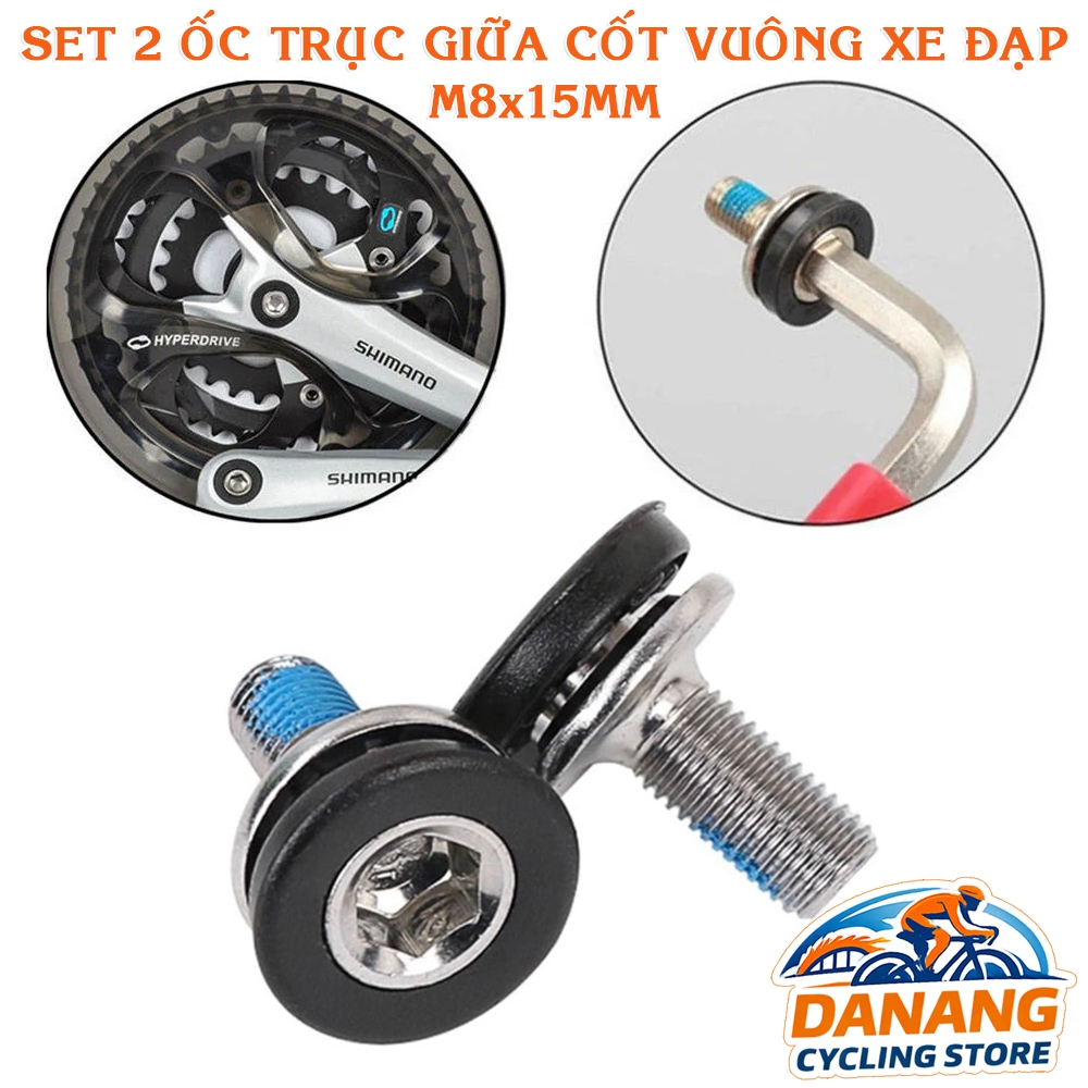 Set 2 Ốc Trục Giữa Cốt Vuông Xe Đạp M8x15mm – Đen Bạc