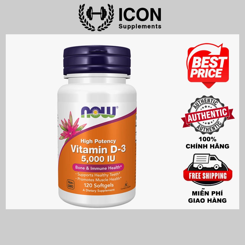 Viên Uống NOW High Potency D3 5000IU (120 viên)