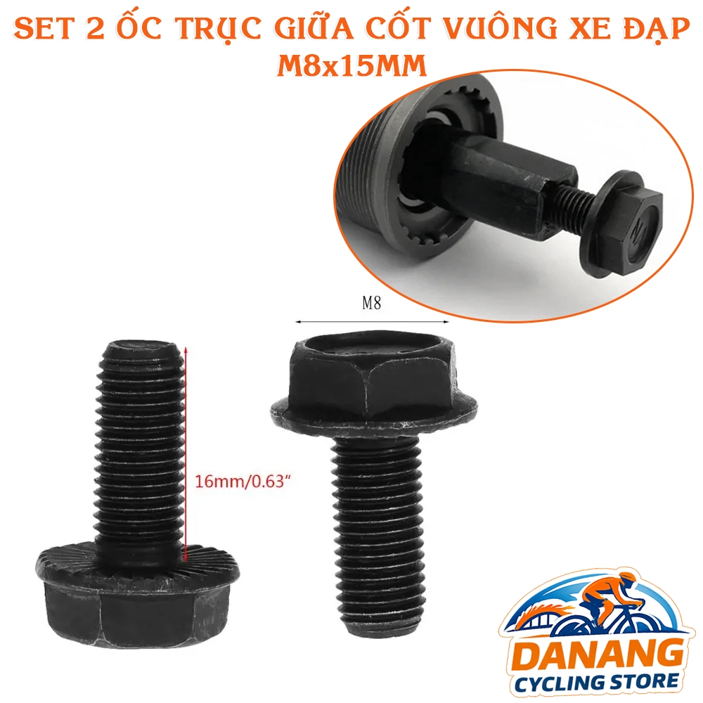 Set 2 Ốc Trục Giữa Cốt Vuông Xe Đạp M8x15mm – Màu Đen