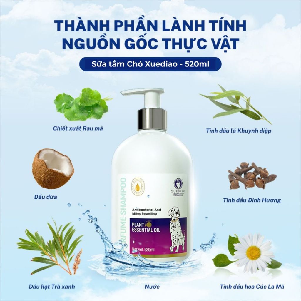Sữa Tắm Chó Mèo SHAMPOO Thơm Lâu 520ml - Dưỡng Lông Mềm Mượt, Cho Mọi Loại Chó, Lông Trắng, Nâu Đỏ