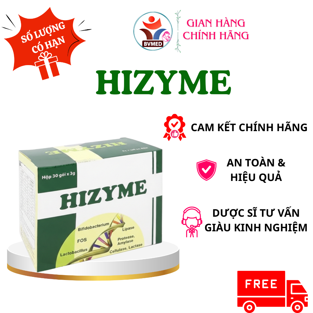 [CHÍNH HÃNG] Men tiêu hóa Hizyme - Giải pháp cho trẻ biếng ăn, kém hấp thu, táo bón - Hộp 30 gói