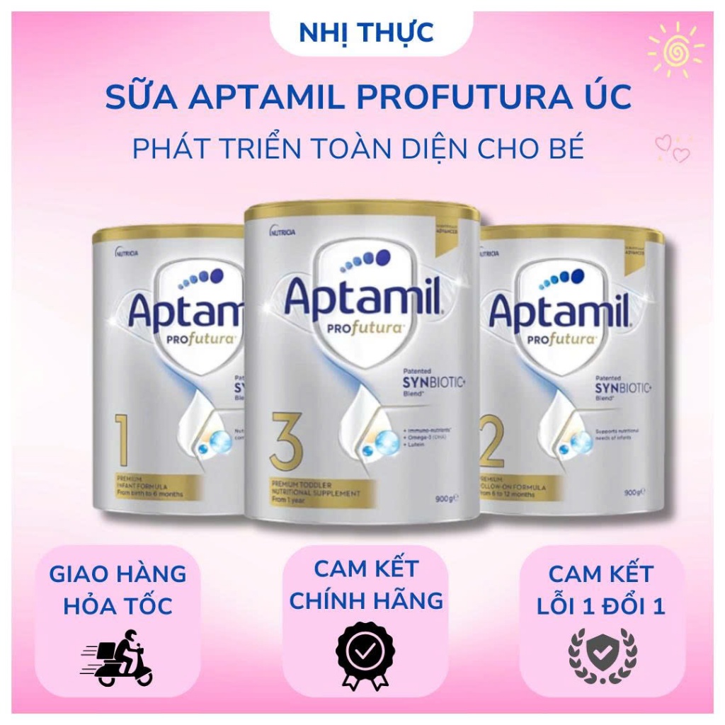 Sữa Aptamil Profutura Úc 1 2 3 4 hỗ trợ bé tiêu hóa, phát triển toàn diện dành cho bé hộp 900G