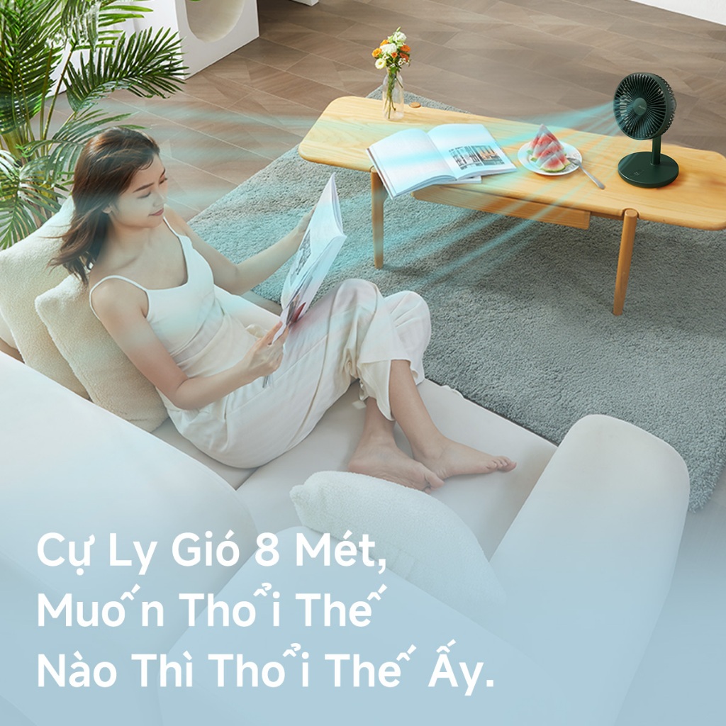 Quạt bàn JisuLife, pin 8000mAh, dùng 28h, sạc được, có thể kéo dài, quạt sàn đứng | BigBuy360 - bigbuy360.vn