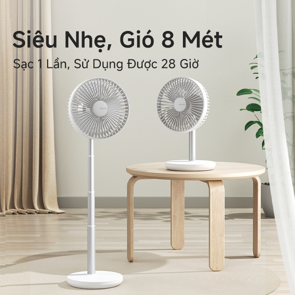 Quạt bàn JisuLife, pin 8000mAh, dùng 28h, sạc được, có thể kéo dài, quạt sàn đứng | BigBuy360 - bigbuy360.vn