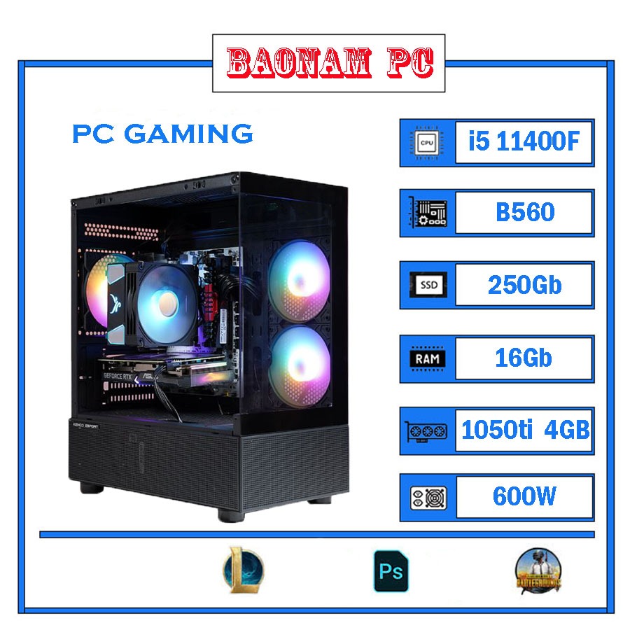 Bộ Máy Tính Gaming I5 11400F, VGA GTX 1060 3GB, Main B560