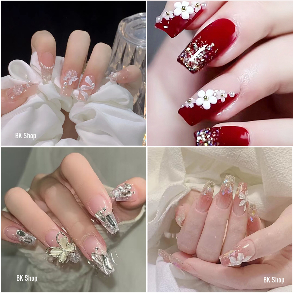 Set Móng Tay Giả bộ 24 móng tặng kèm keo- Có đính hạt