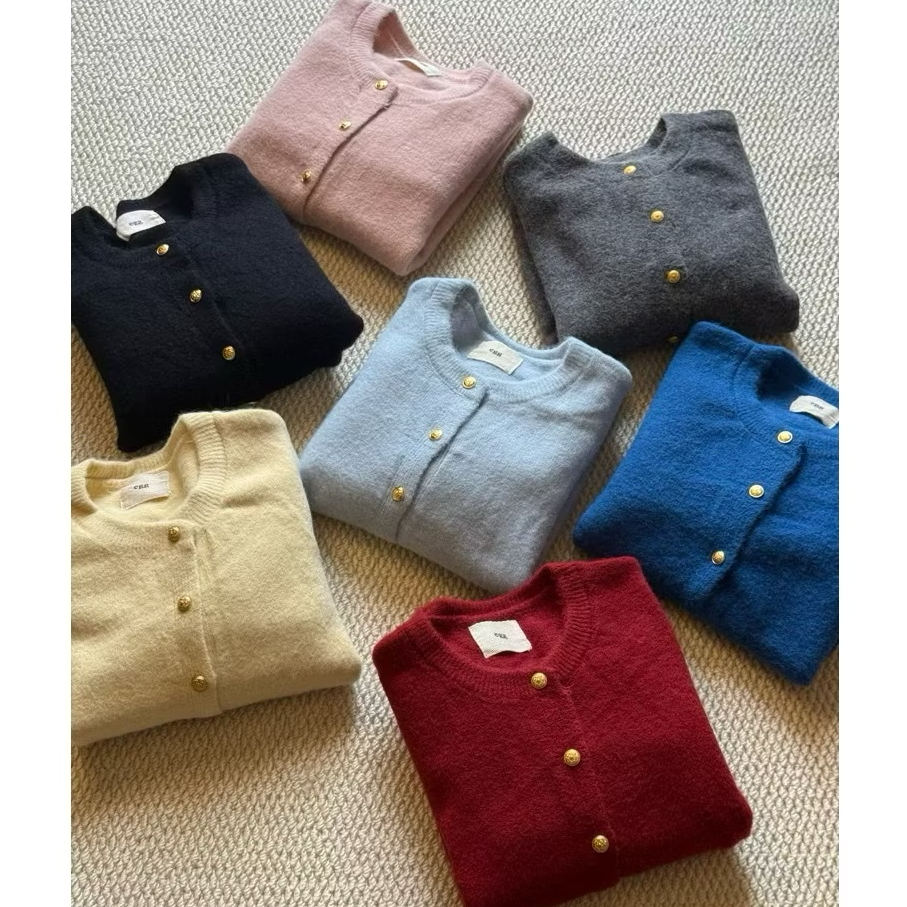 Áo Khoác Len Cardigan Nữ Tag EGG Cúc Đồng Chất Len Dày Mềm Hàng QC PINK STORE