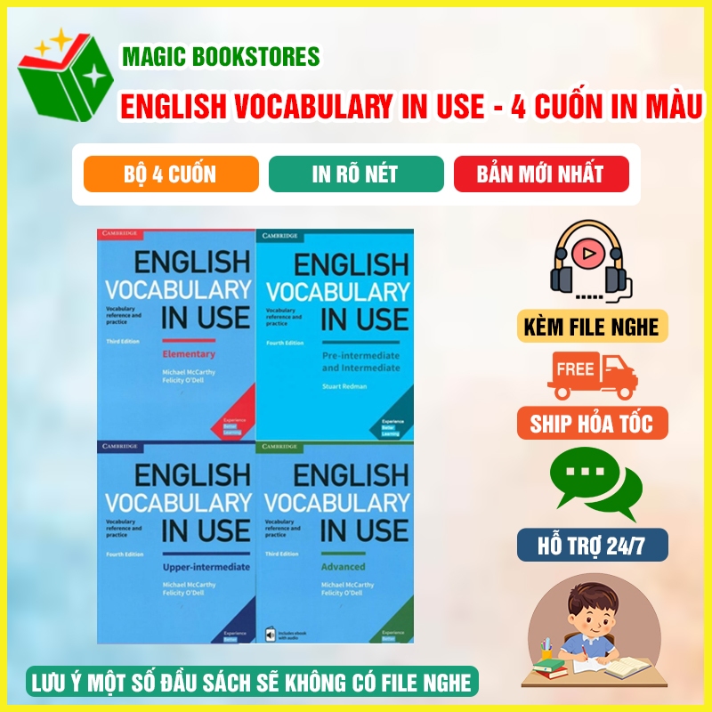 Sách - English Vocabulary In Use - 4 cuốn in màu, có file nghe audio