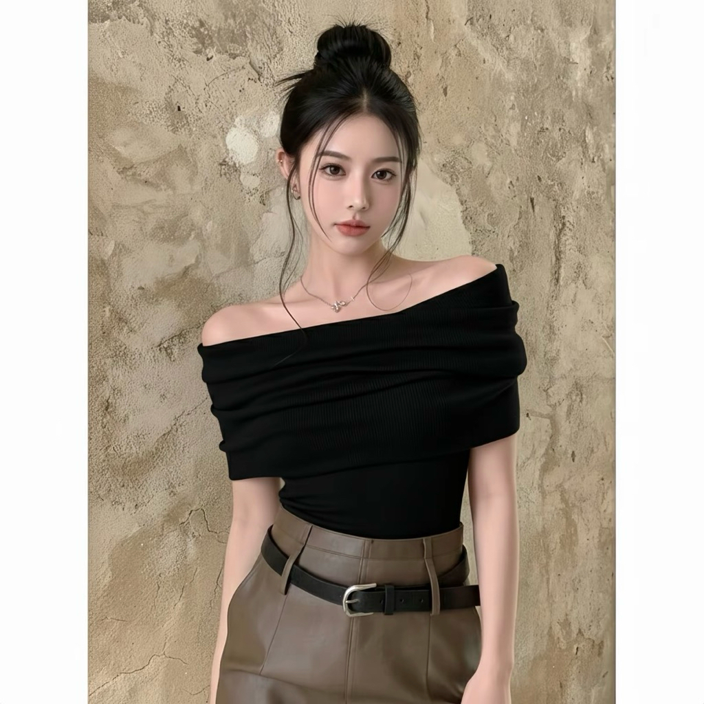 Áo Trễ Vai Bẻ Vai Nhún Vai Tay Ngắn Chất zip (AH01)) | BigBuy360 - bigbuy360.vn