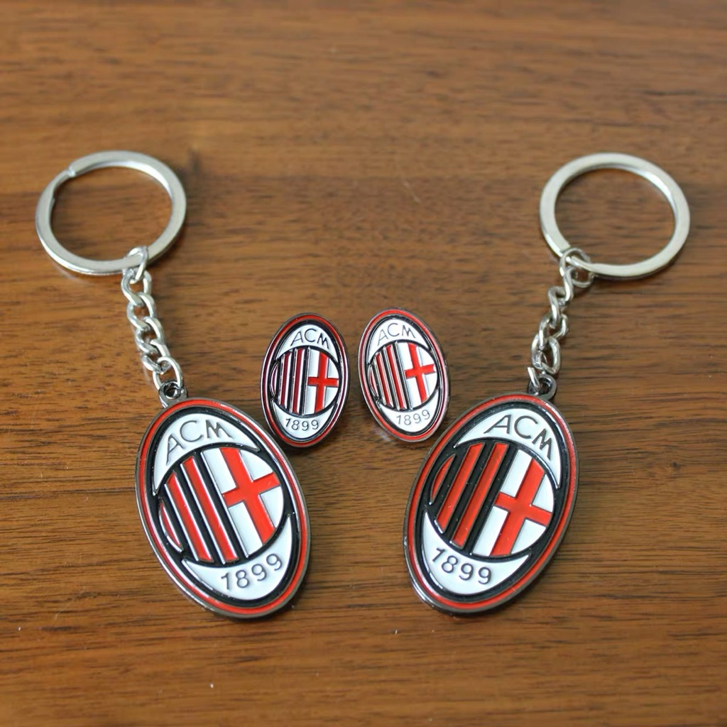 Móc khoá CLB AC Milan giải VĐQG Ý (Italia) nửa đỏ thành Milan - logo 2 mặt