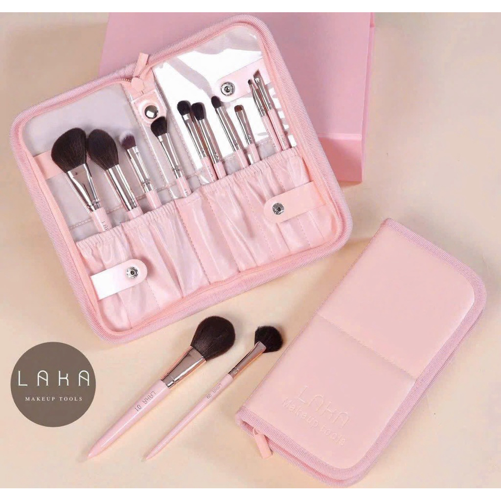 [ Màu Hồng ] Set cọ Laka cá nhân 12 cây hồng / trắng  - cọ laka chính hãng