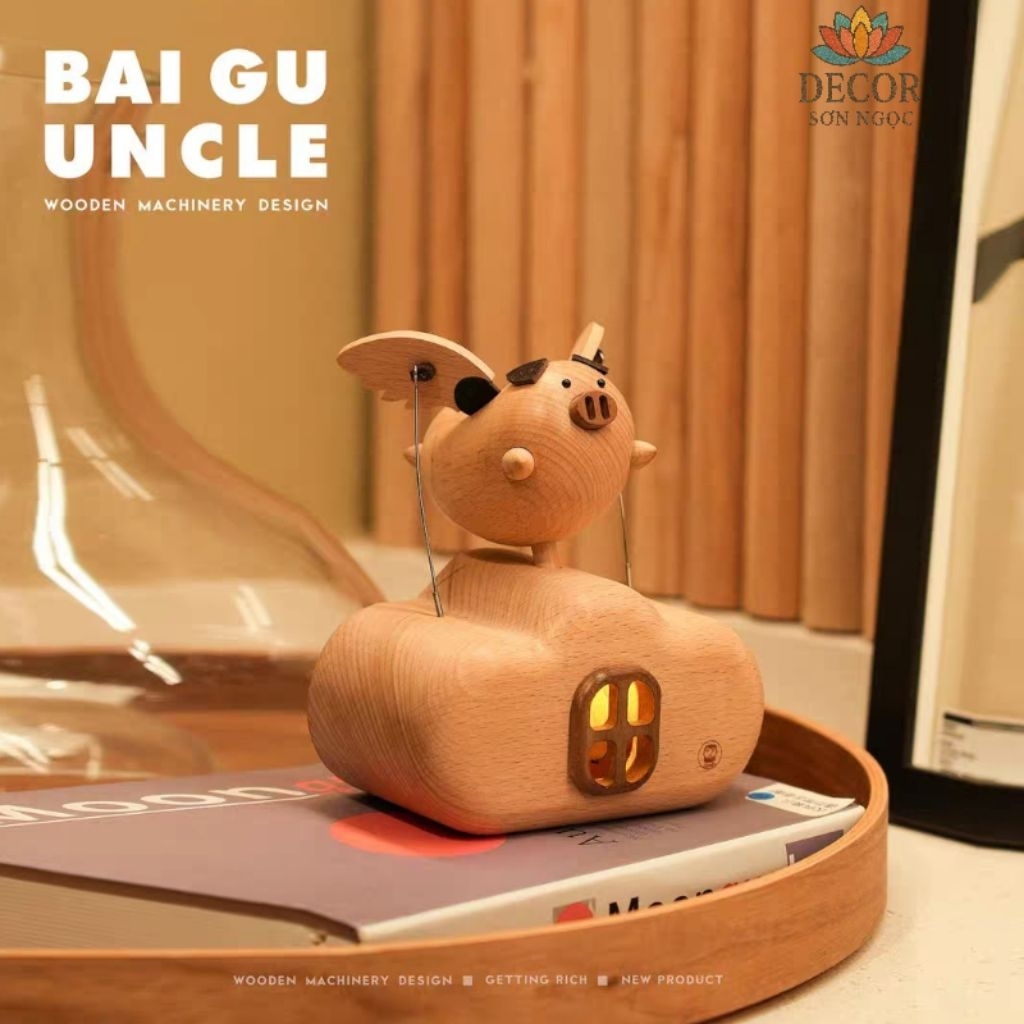 ​Mô Hình Decor Gỗ Chú Heo Bay, Decor Sáng Tạo Chạy Điện, Decor Bàn Làm Việc Quà Tặng Ngày Lễ, Quà Lư