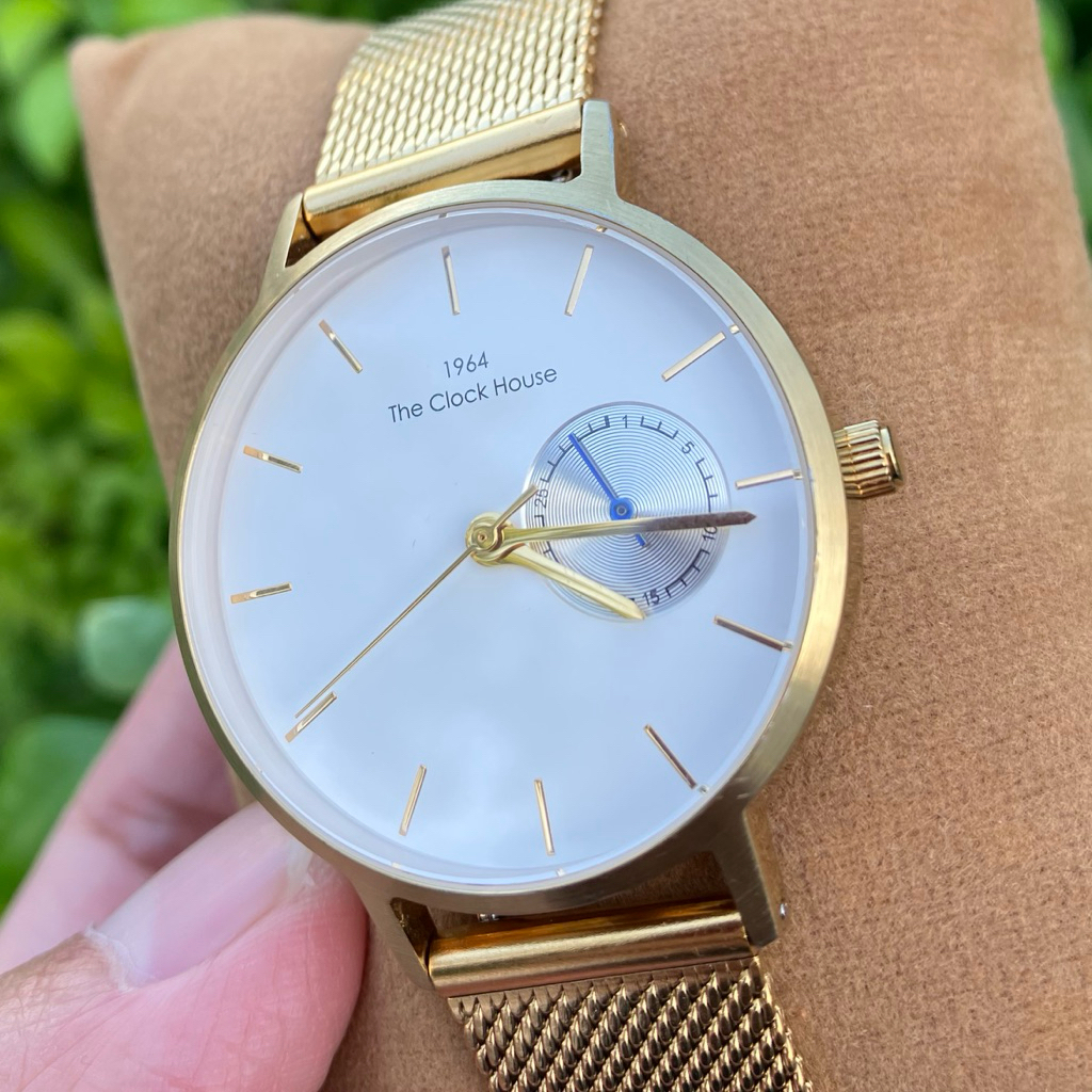 Đồng Hồ Nữ Chính Hãng The Clock House nội địa Nhật mặt trắng kim vàng