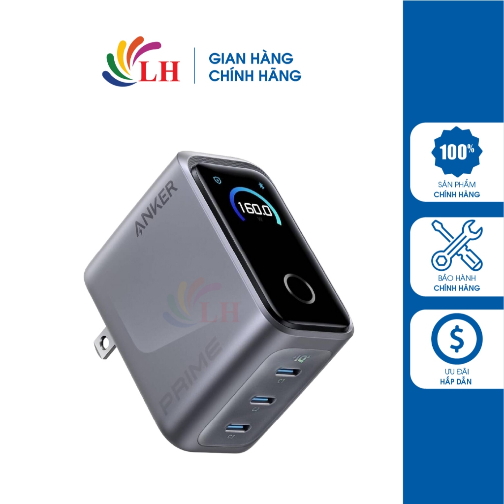 Cốc sạc Anker Prime Unmatched Power Smart Display 3Type-C 160W A2687 - Hàng chính hãng