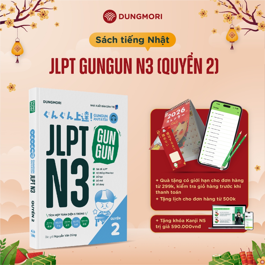 Sách - Gungun JLPT N3 (Quyển 2) - Tự học tiếng Nhật Gungun Joutatsu N3 - Nhật Ngữ Dũng Mori