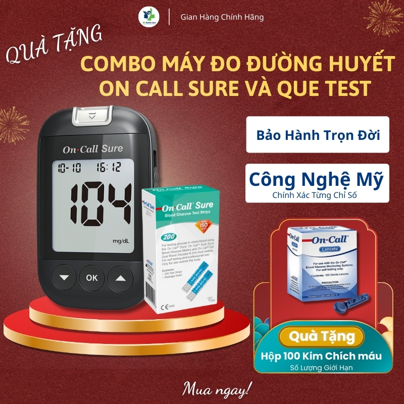 [ Qùa Tặng ] Máy Đo Đường Huyết On Call Sure Máy Test Tiểu Đường Tại Nhà, Bảo Hành Trọn Đời ( Chưa Có Que)
