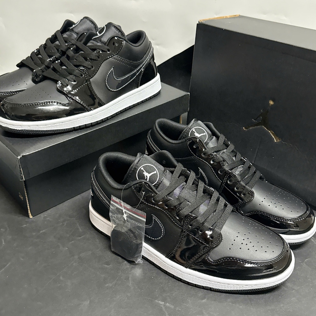 Giày JD 1 Low Black Grey Patent – JD 1 Low Đen Bóng Phối Xám, Sneaker Unisex Cao Cấp