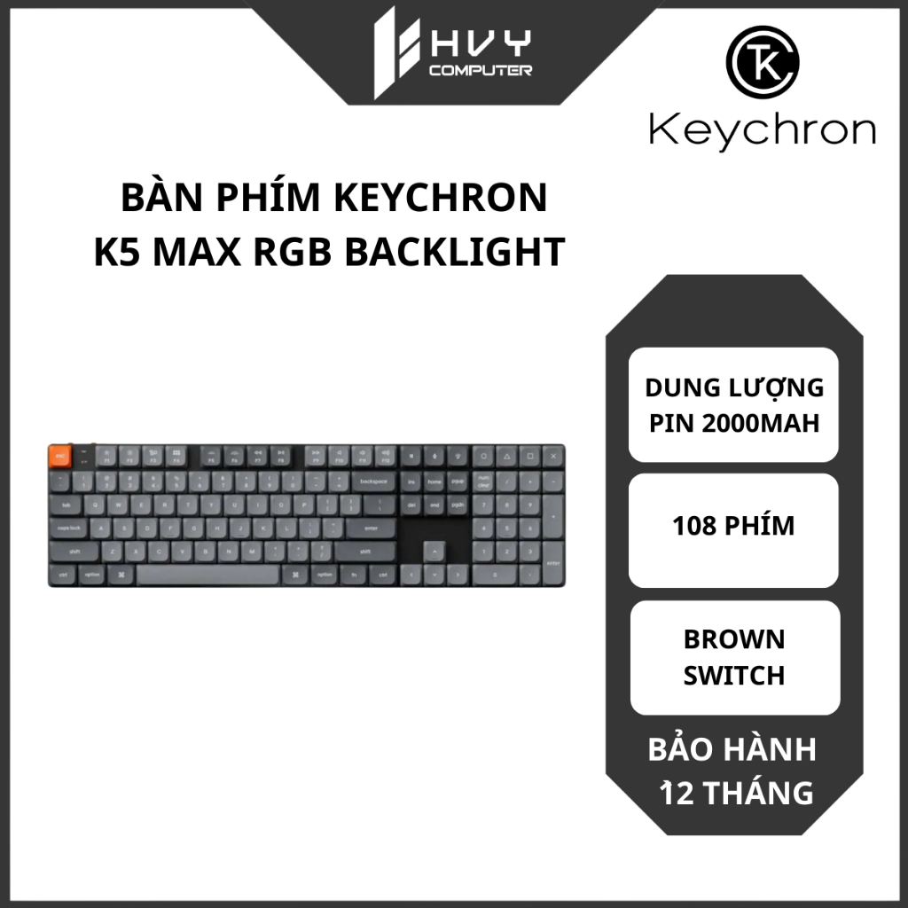 Bàn Phím Keychron K5 Max RGB Backlight Brown Switch Keyboard | Kết nối 3 chế độ - Hàng Chính Hãng