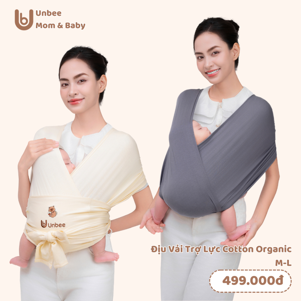 Địu vải cho bé sơ sinh UNBEE Cotton Organic 0-24 tháng - địu em bé sơ sinh trợ lực chống gù