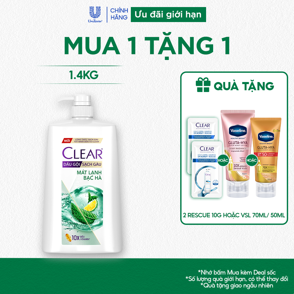 Dầu gội sạch gàu Clear Mát Lạnh Bạc Hà 1,4kg