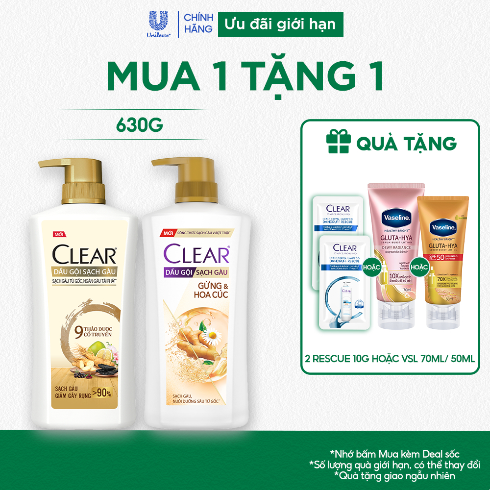 Dầu Gội Clear Thảo Dược Nuôi Dưỡng Da Đầu Từ Gốc, Sạch Gàu Và Giảm Gãy Rụng 630g