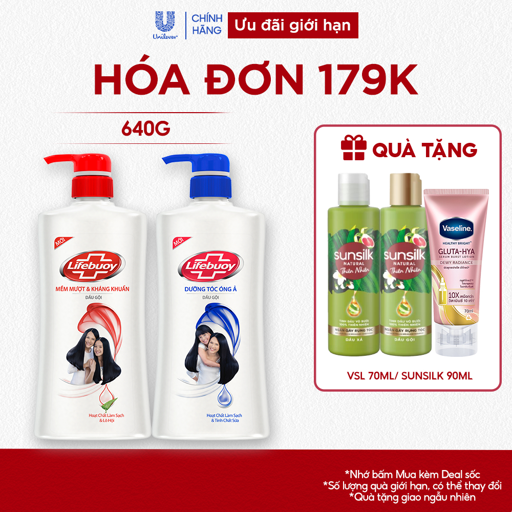 Dầu gội Lifebuoy Dưỡng tóc óng ả/ Mềm mượt & kháng khuẩn 640g