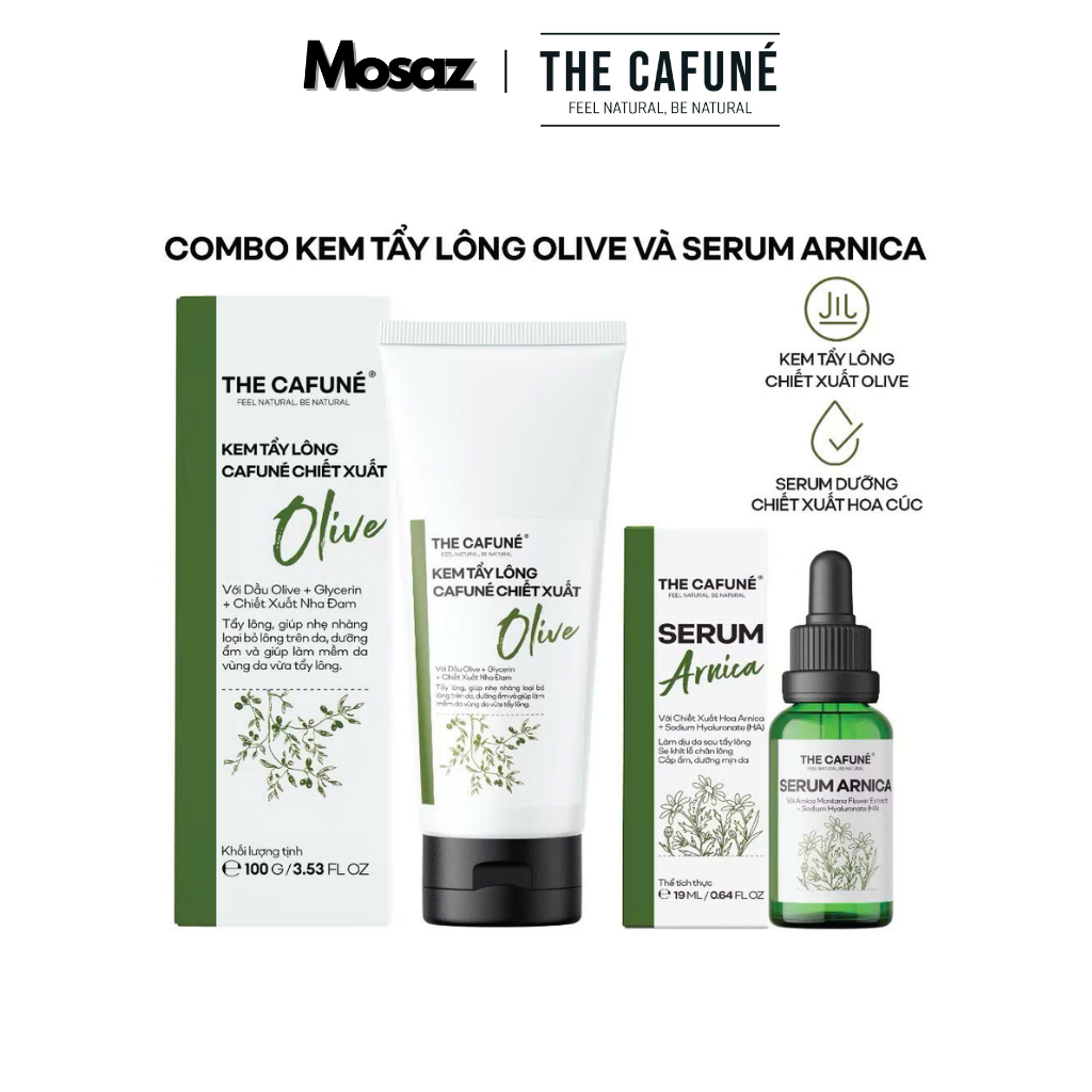 Combo Kem Tẩy Lông Olive Và Serum Dưỡng Da Cafuné Sau Tẩy Lông Vùng Kín, Bikini, Chân, Tay, Nách 100