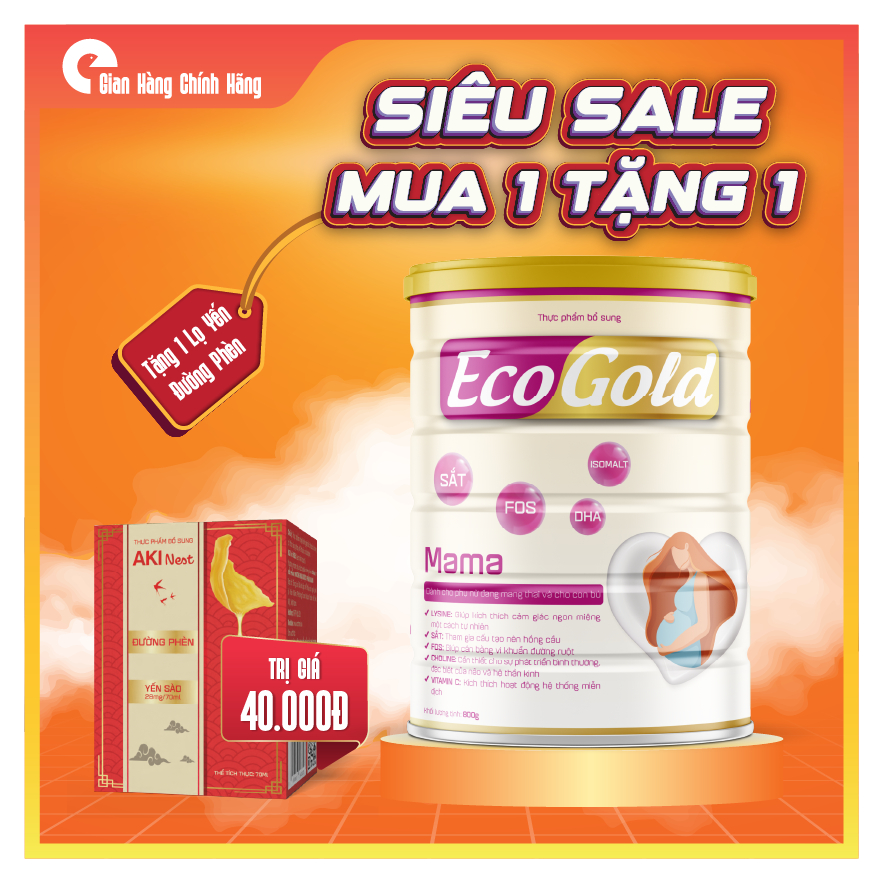 Sữa dinh dưỡng EcoGold Mama 800g – DHA Sắt Canxi FOS – Cho phụ nữ mang thai & cho con bú – Tặng yến
