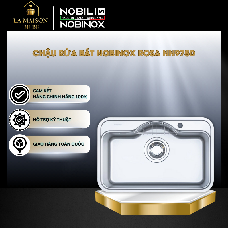 Chậu Rửa Bát Nobinox Rosa NN975D - Inox AISI 304 Cao Cấp - Thiết Kế Âm Bàn Hiện Đại - LMS