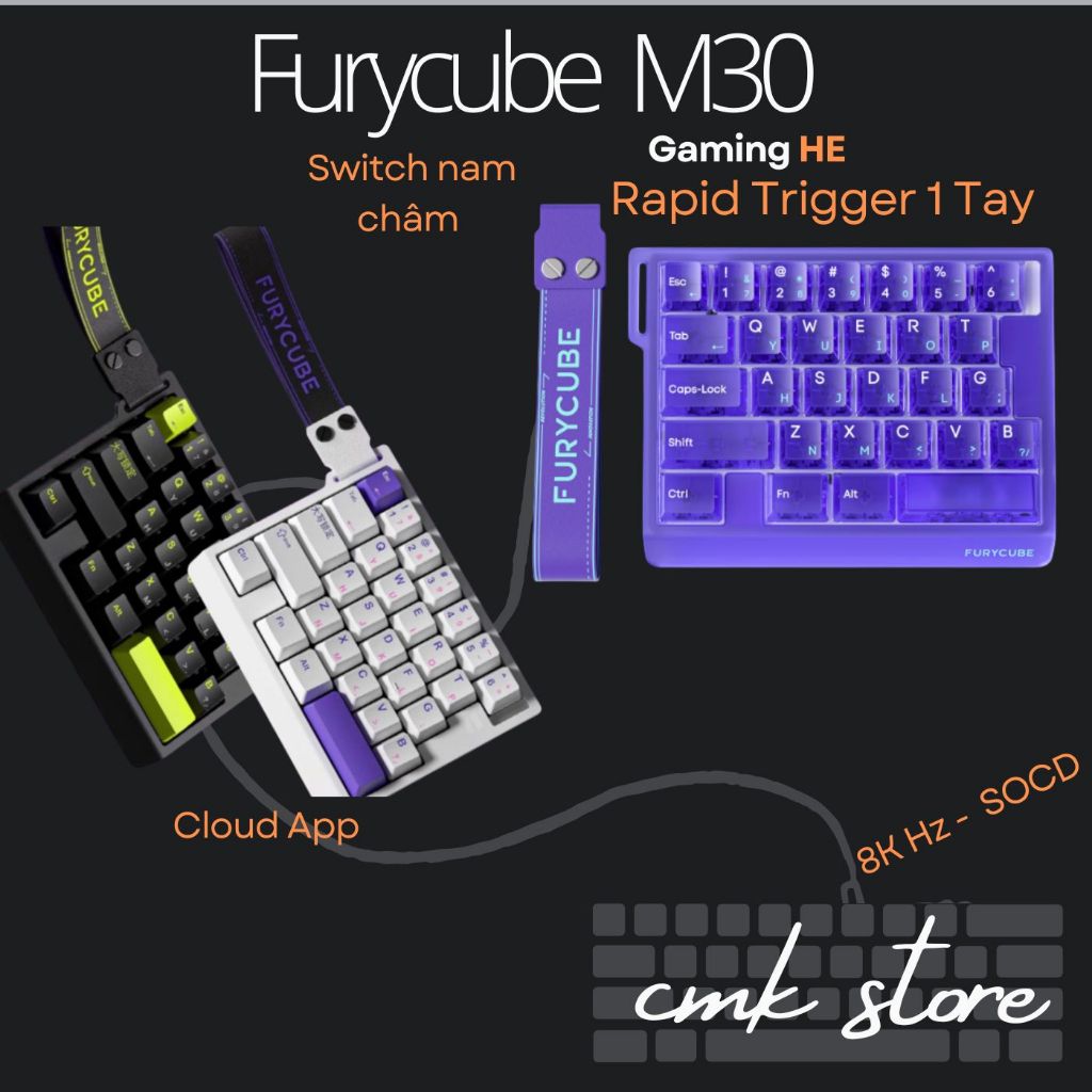 (sẵn tùy màu) Bàn Phím Cơ Gaming Rút Gọn Một Tay Furycube M30 HE - 8K Hz - Switch Nam Châm - SOCD - 