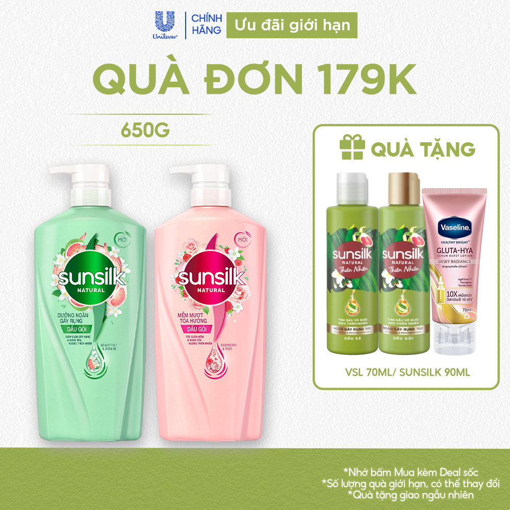 Dầu gội Sunsilk Natural Dưỡng Ngăn Gãy Rụng và Mềm Mượt Tỏa Hương 650g